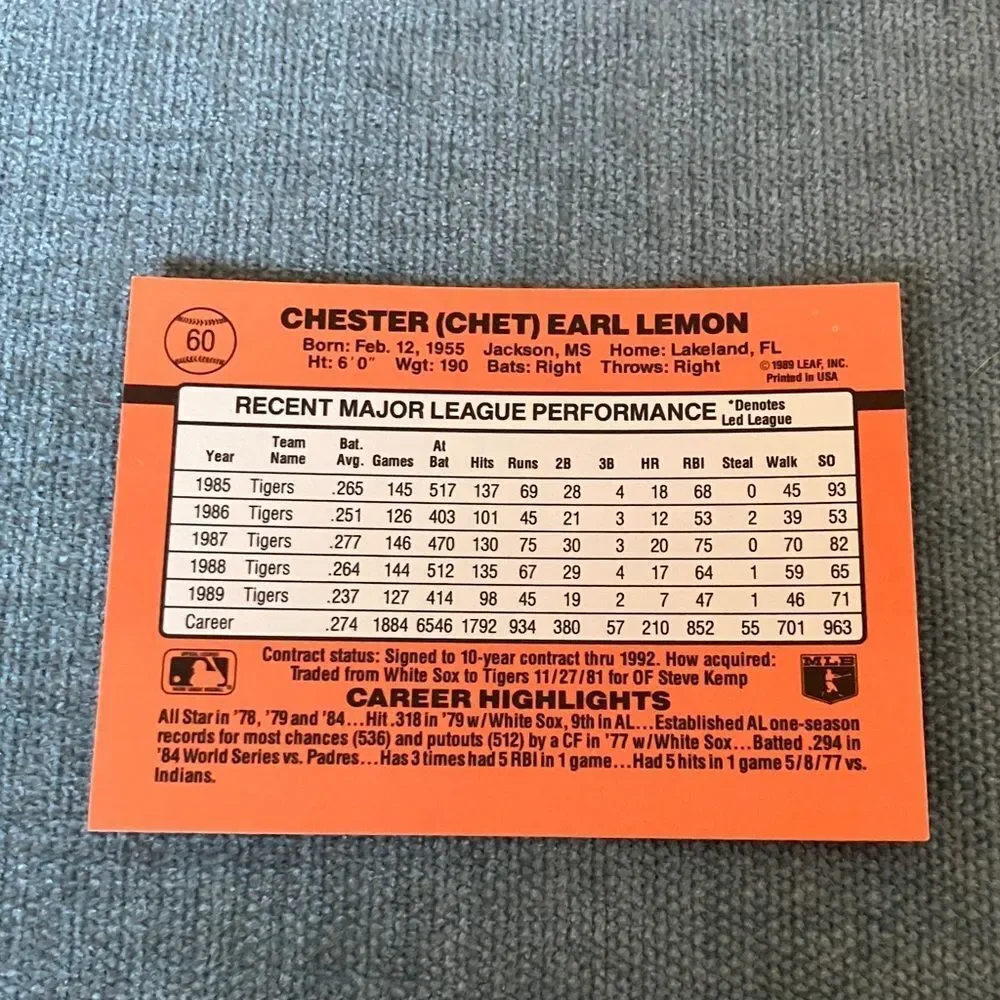1990 Donruss Detroit Tigers Baseball Card Trading Card